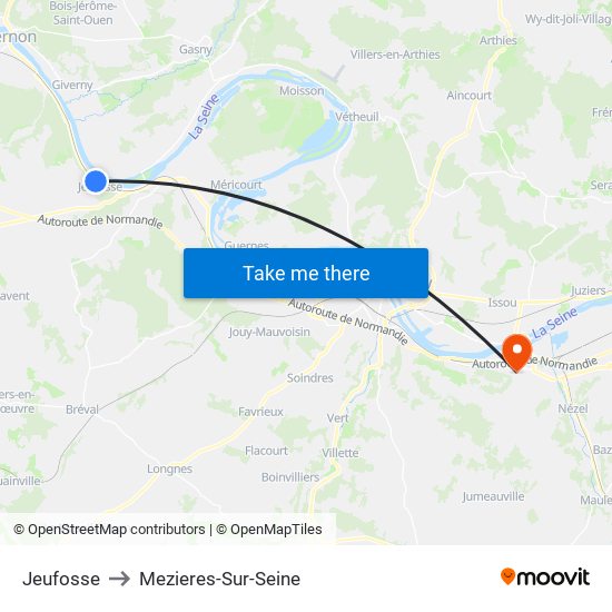 Jeufosse to Mezieres-Sur-Seine map