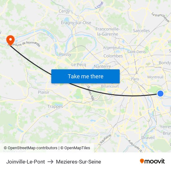 Joinville-Le-Pont to Mezieres-Sur-Seine map