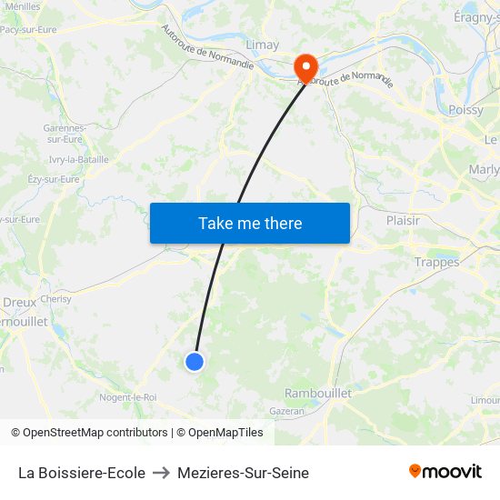 La Boissiere-Ecole to Mezieres-Sur-Seine map