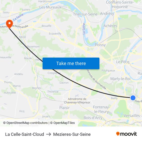 La Celle-Saint-Cloud to Mezieres-Sur-Seine map