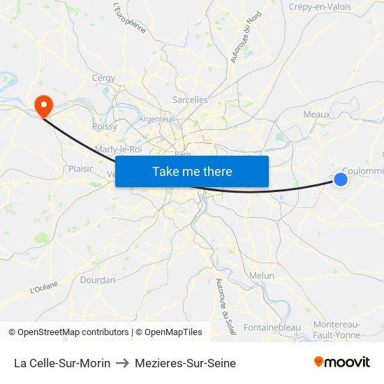 La Celle-Sur-Morin to Mezieres-Sur-Seine map