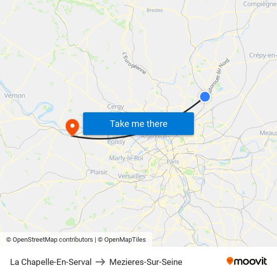 La Chapelle-En-Serval to Mezieres-Sur-Seine map