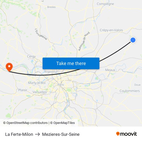 La Ferte-Milon to Mezieres-Sur-Seine map