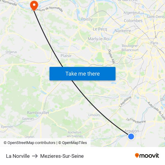 La Norville to Mezieres-Sur-Seine map