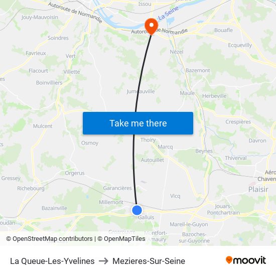 La Queue-Les-Yvelines to Mezieres-Sur-Seine map