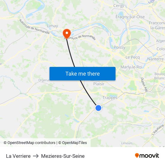 La Verriere to Mezieres-Sur-Seine map