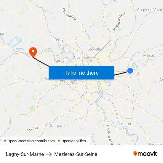 Lagny-Sur-Marne to Mezieres-Sur-Seine map