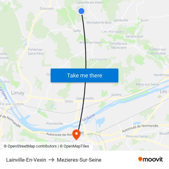 Lainville-En-Vexin to Mezieres-Sur-Seine map