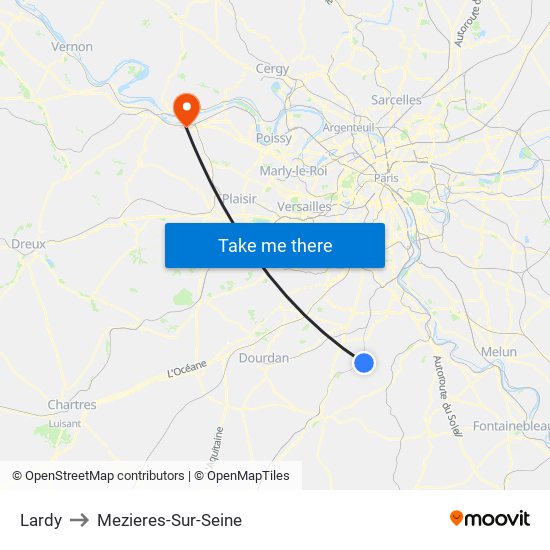 Lardy to Mezieres-Sur-Seine map