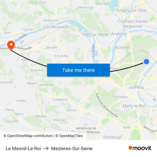 Le Mesnil-Le-Roi to Mezieres-Sur-Seine map