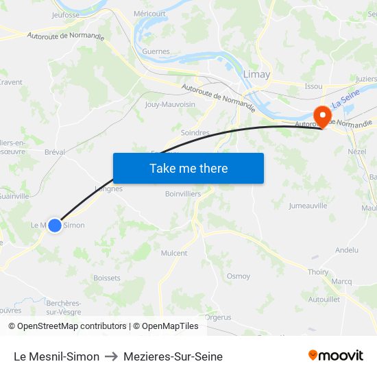 Le Mesnil-Simon to Mezieres-Sur-Seine map