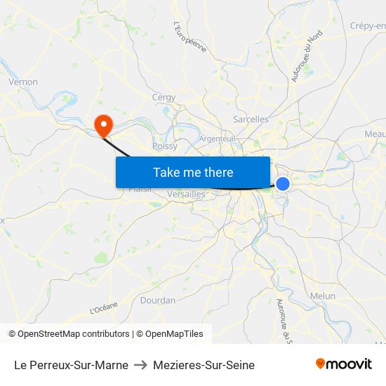 Le Perreux-Sur-Marne to Mezieres-Sur-Seine map