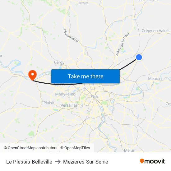 Le Plessis-Belleville to Mezieres-Sur-Seine map
