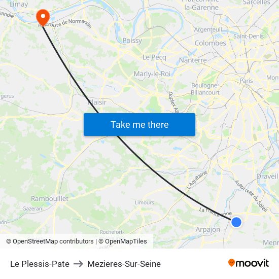 Le Plessis-Pate to Mezieres-Sur-Seine map