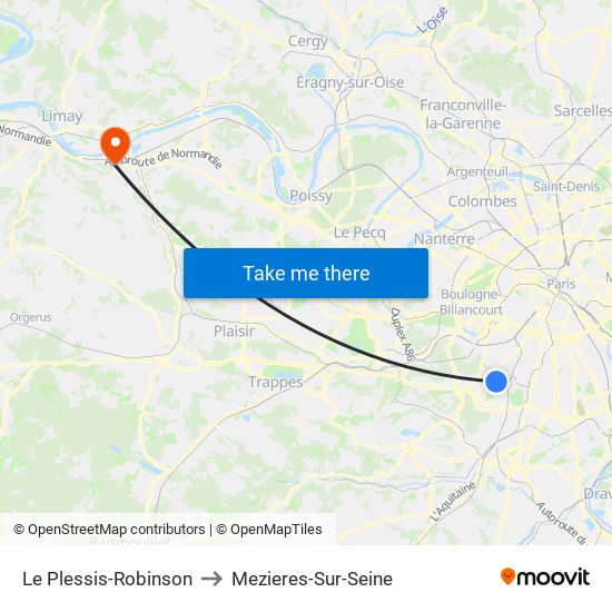 Le Plessis-Robinson to Mezieres-Sur-Seine map