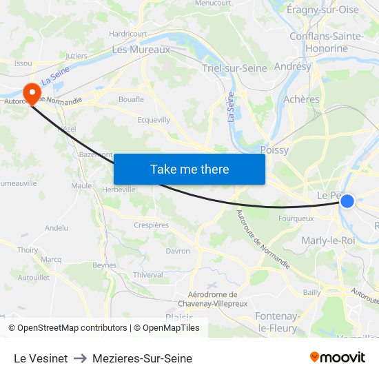 Le Vesinet to Mezieres-Sur-Seine map
