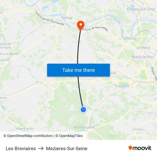 Les Breviaires to Mezieres-Sur-Seine map