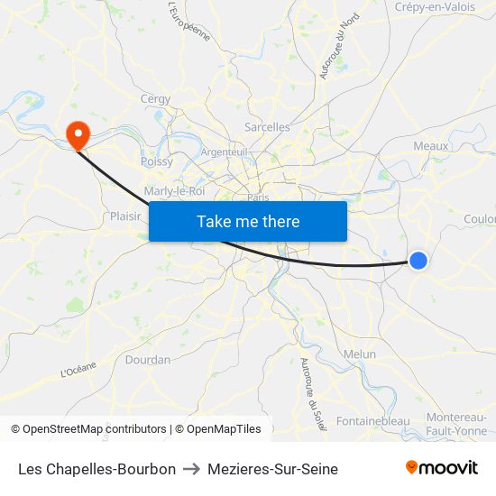 Les Chapelles-Bourbon to Mezieres-Sur-Seine map