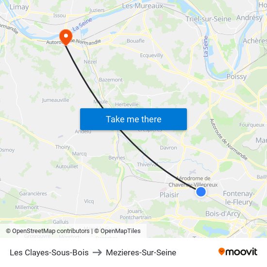 Les Clayes-Sous-Bois to Mezieres-Sur-Seine map