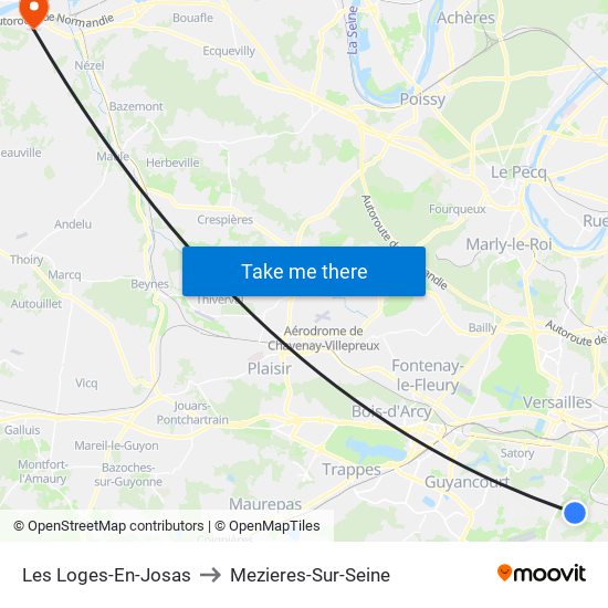 Les Loges-En-Josas to Mezieres-Sur-Seine map