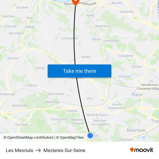 Les Mesnuls to Mezieres-Sur-Seine map