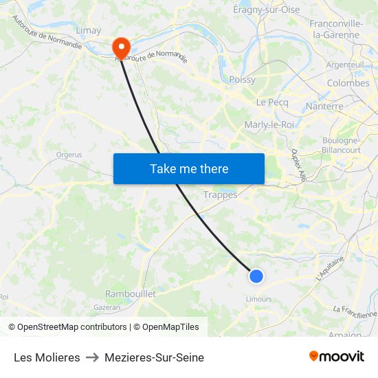Les Molieres to Mezieres-Sur-Seine map