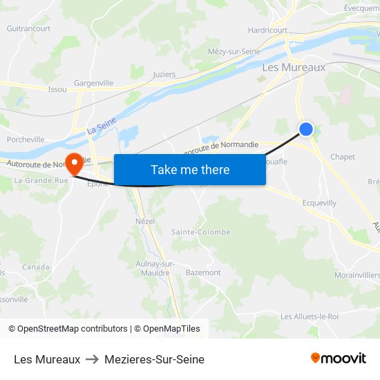 Les Mureaux to Mezieres-Sur-Seine map