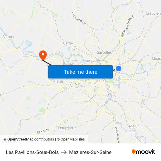 Les Pavillons-Sous-Bois to Mezieres-Sur-Seine map
