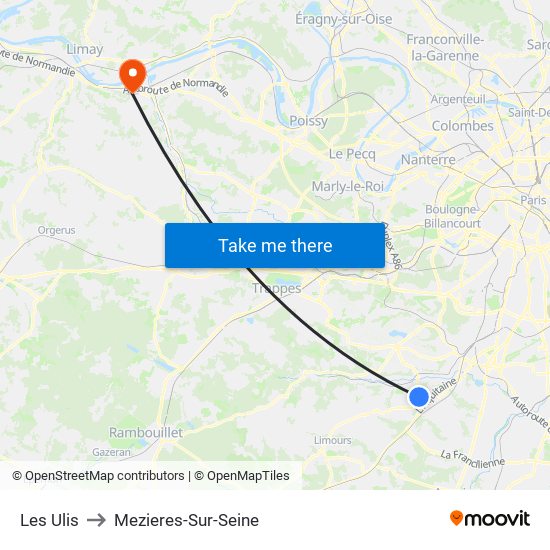 Les Ulis to Mezieres-Sur-Seine map