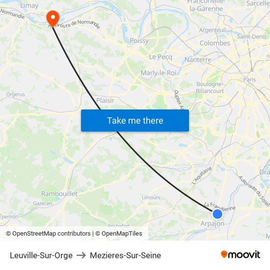 Leuville-Sur-Orge to Mezieres-Sur-Seine map