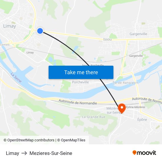 Limay to Mezieres-Sur-Seine map