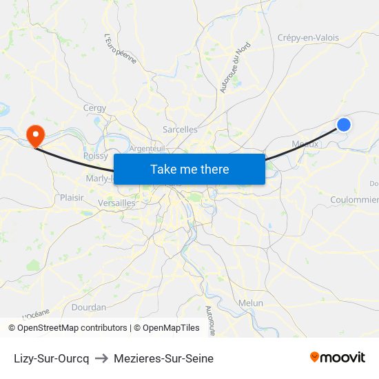 Lizy-Sur-Ourcq to Mezieres-Sur-Seine map