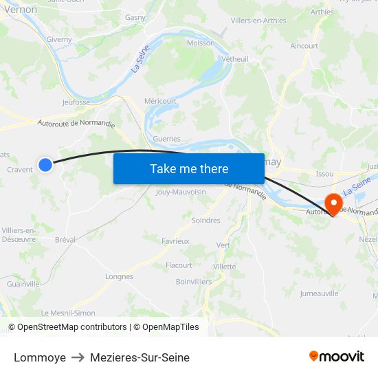 Lommoye to Mezieres-Sur-Seine map