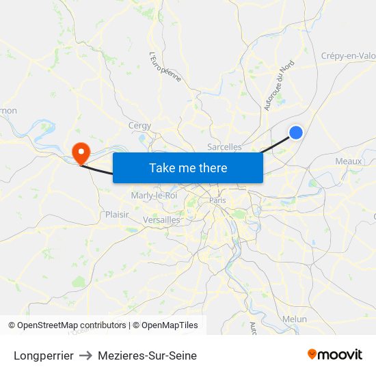 Longperrier to Mezieres-Sur-Seine map