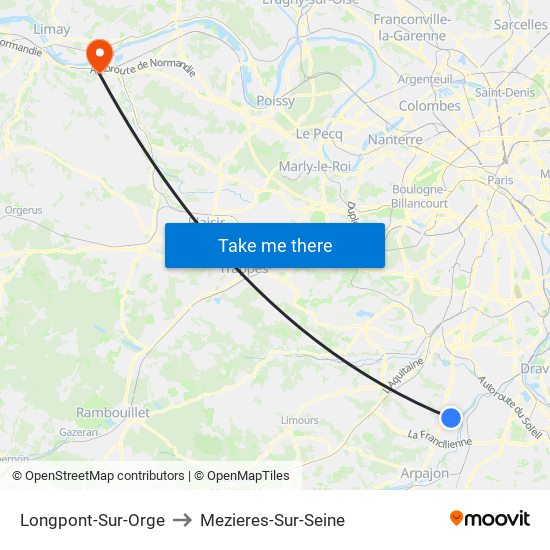 Longpont-Sur-Orge to Mezieres-Sur-Seine map