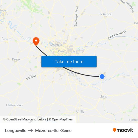 Longueville to Mezieres-Sur-Seine map