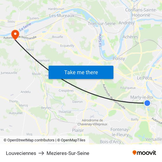 Louveciennes to Mezieres-Sur-Seine map