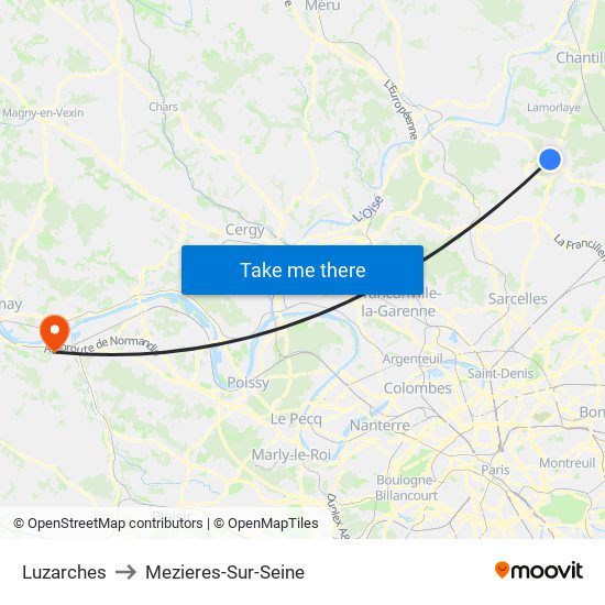 Luzarches to Mezieres-Sur-Seine map