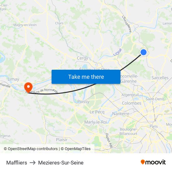 Maffliers to Mezieres-Sur-Seine map