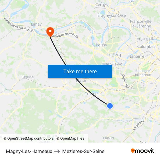 Magny-Les-Hameaux to Mezieres-Sur-Seine map