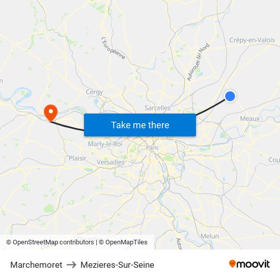 Marchemoret to Mezieres-Sur-Seine map