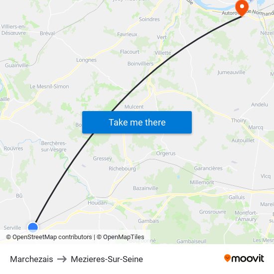 Marchezais to Mezieres-Sur-Seine map