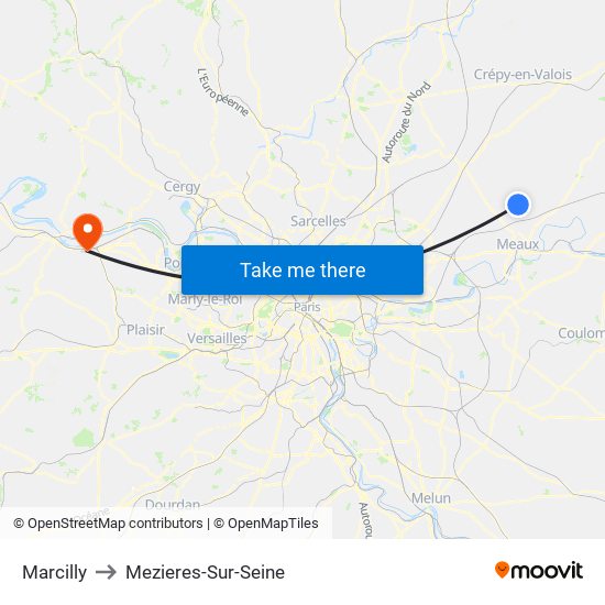 Marcilly to Mezieres-Sur-Seine map