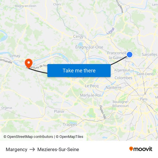 Margency to Mezieres-Sur-Seine map