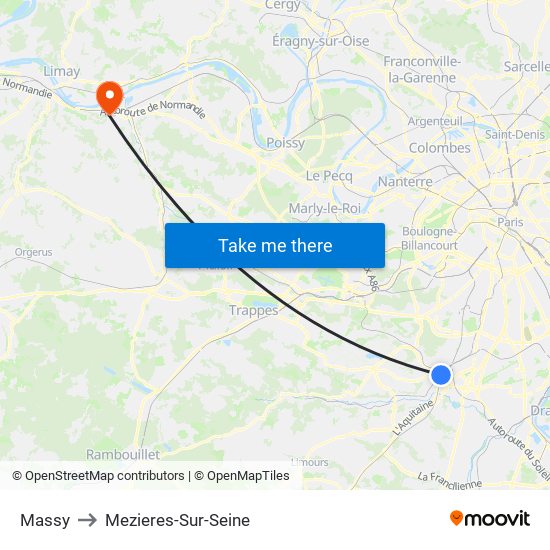 Massy to Mezieres-Sur-Seine map