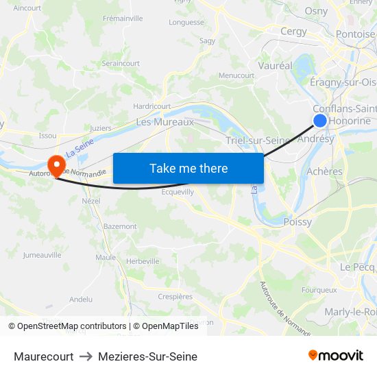 Maurecourt to Mezieres-Sur-Seine map