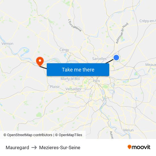 Mauregard to Mezieres-Sur-Seine map