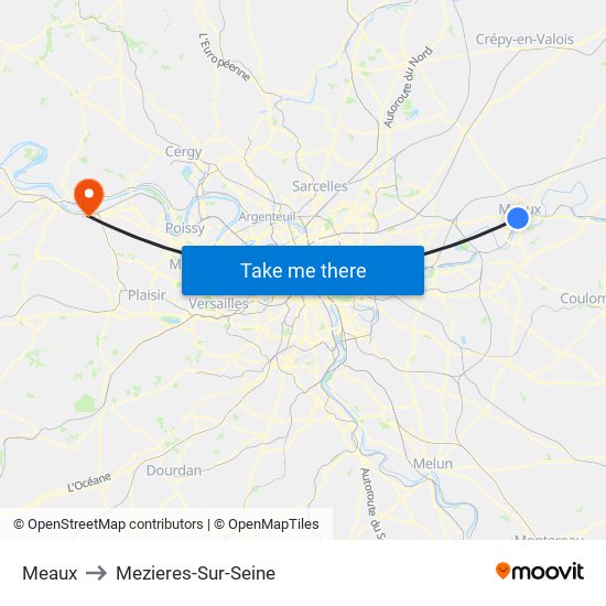 Meaux to Mezieres-Sur-Seine map