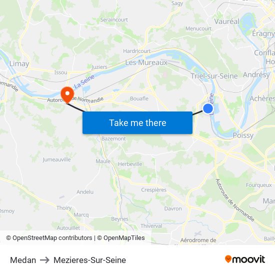 Medan to Mezieres-Sur-Seine map