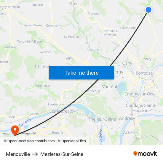 Menouville to Mezieres-Sur-Seine map